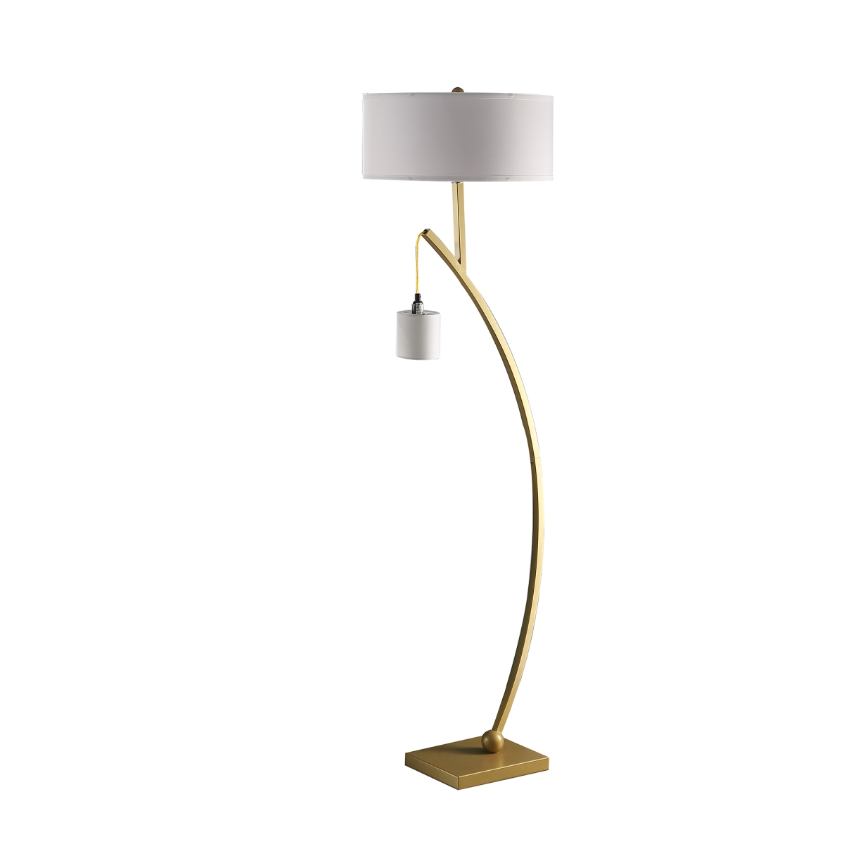 Picture of Benjara BM311593 59 in. Jiya Arc Floor Lamp with Hanging Design & 2 White Drum Shades&#44; Gold