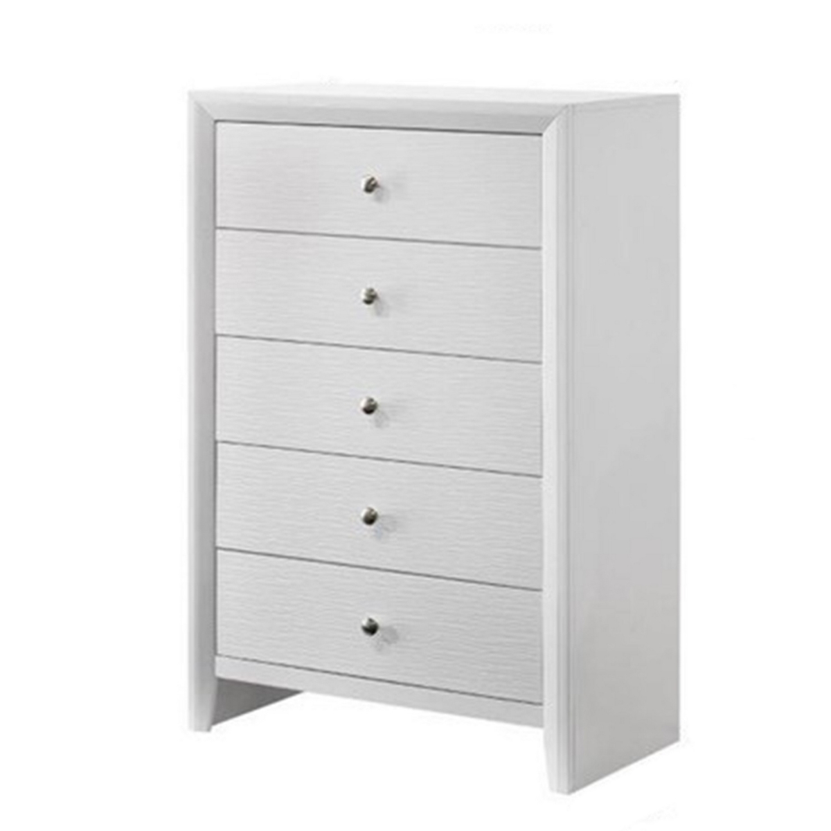 BM311821 47 in. Eve Tall Dresser Chest, 5 Drawers with Metal Knobs, White Wood -  Benjara