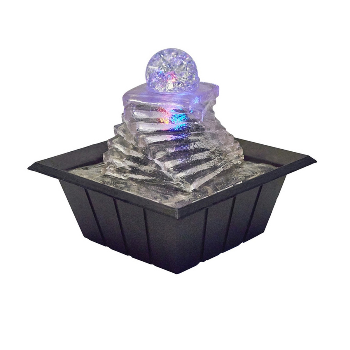 Picture of Benjara BM311751 8 in. Sumi Spiral Ice Tabletop Water Fountain with Glass Ball&#44; Multi Color & Black