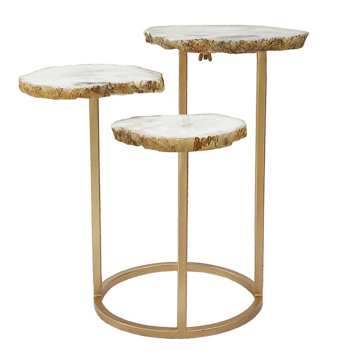Picture of Benjara BM311946 18 in. 3-Tier Design Accent Side Table&#44; White Agate Top & Gold Iron Base