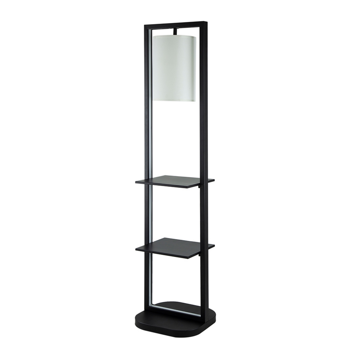 Picture of Benjara BM311962 74 in. Floor Lamp with 2 Shelves & Round Lampshade&#44; Black & White