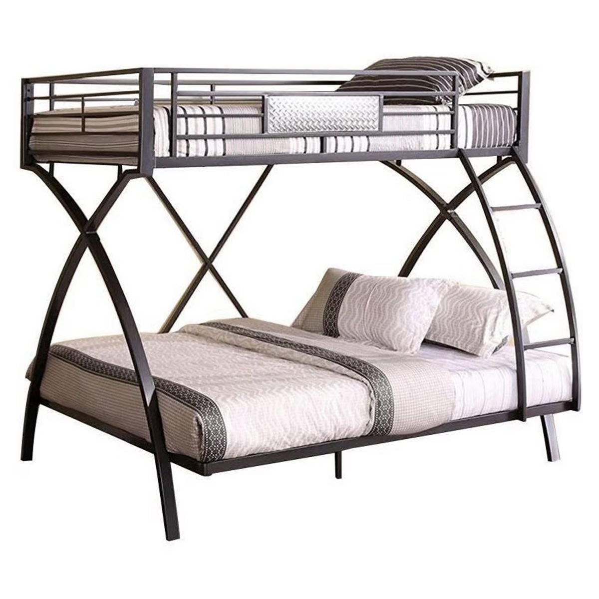 Picture of Benjara BM312139 Twin Over Full Bunk Bed with Modern Arc Design & Front Ladder&#44; Gray