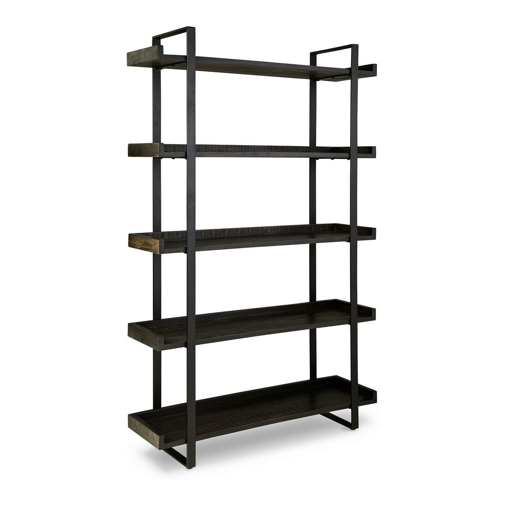 Picture of Benjara BM312482 78 in. Franz Bookcase with 5 Display Shelves&#44; Black & Brown