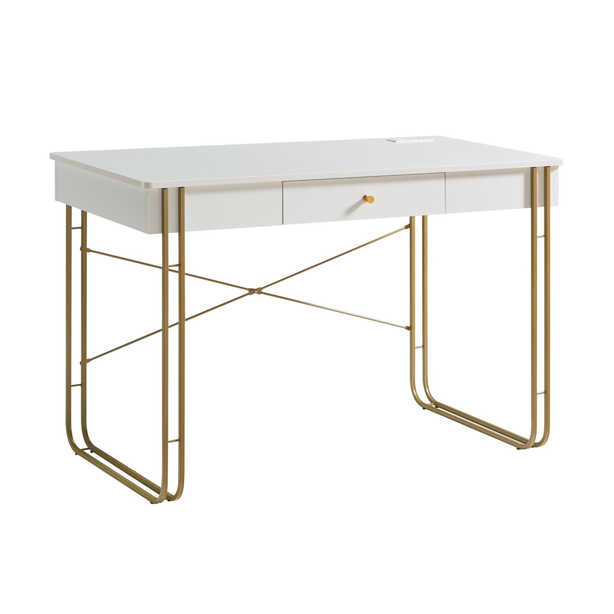 Picture of Benjara BM311570 47 in. Bery Home Office Desk with 1 Drawer with Knob&#44; White & Gold