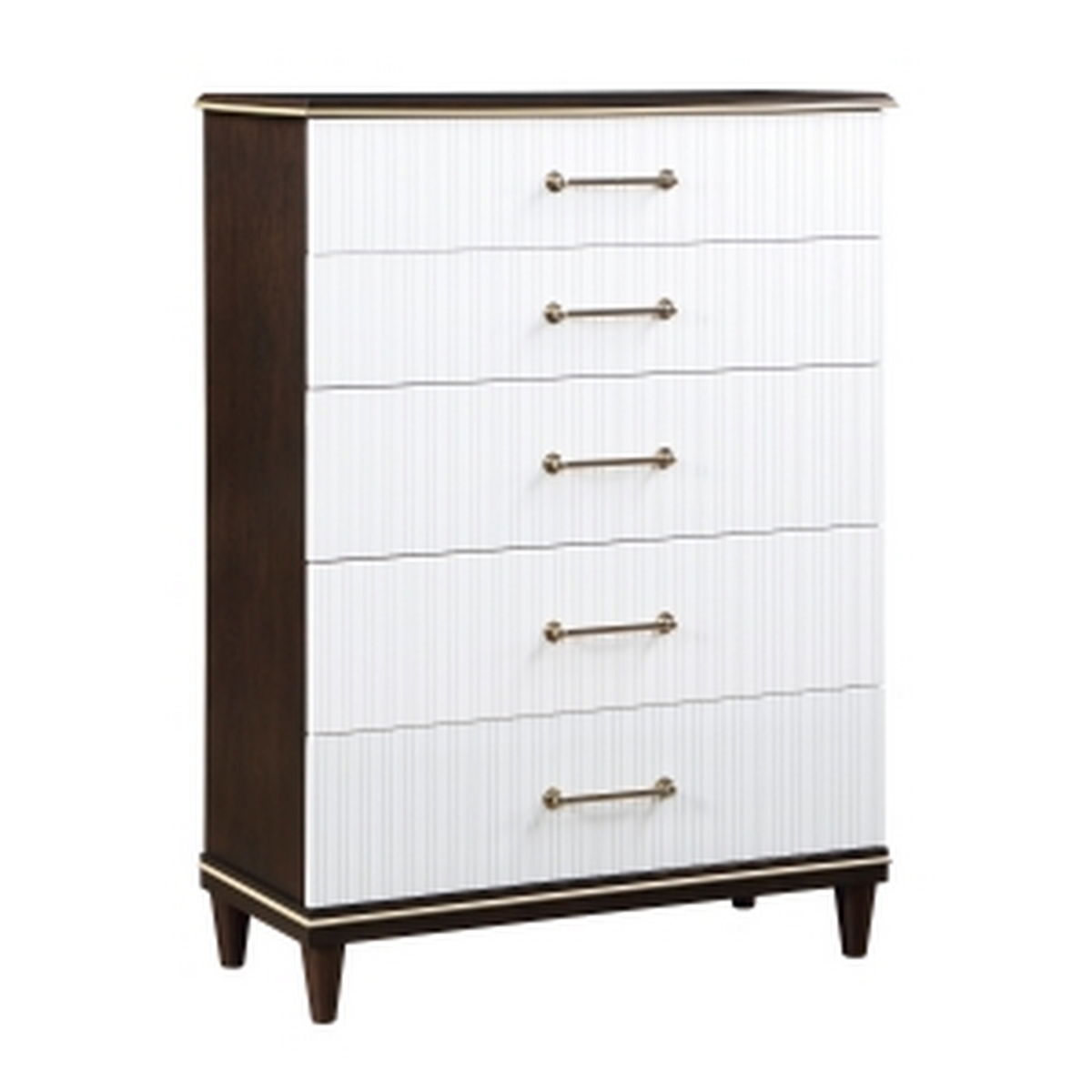 Picture of Benjara BM313175 54 in. Shim Tall Dresser Chest with 5 Drawer&#44; White & Cherry Brown Wood