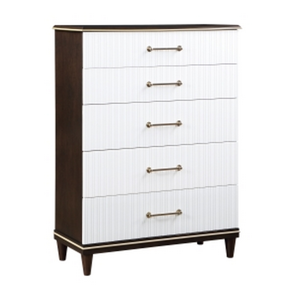 BM313175 54 in. Shim Tall Dresser Chest with 5 Drawer, White & Cherry Brown Wood -  Benjara