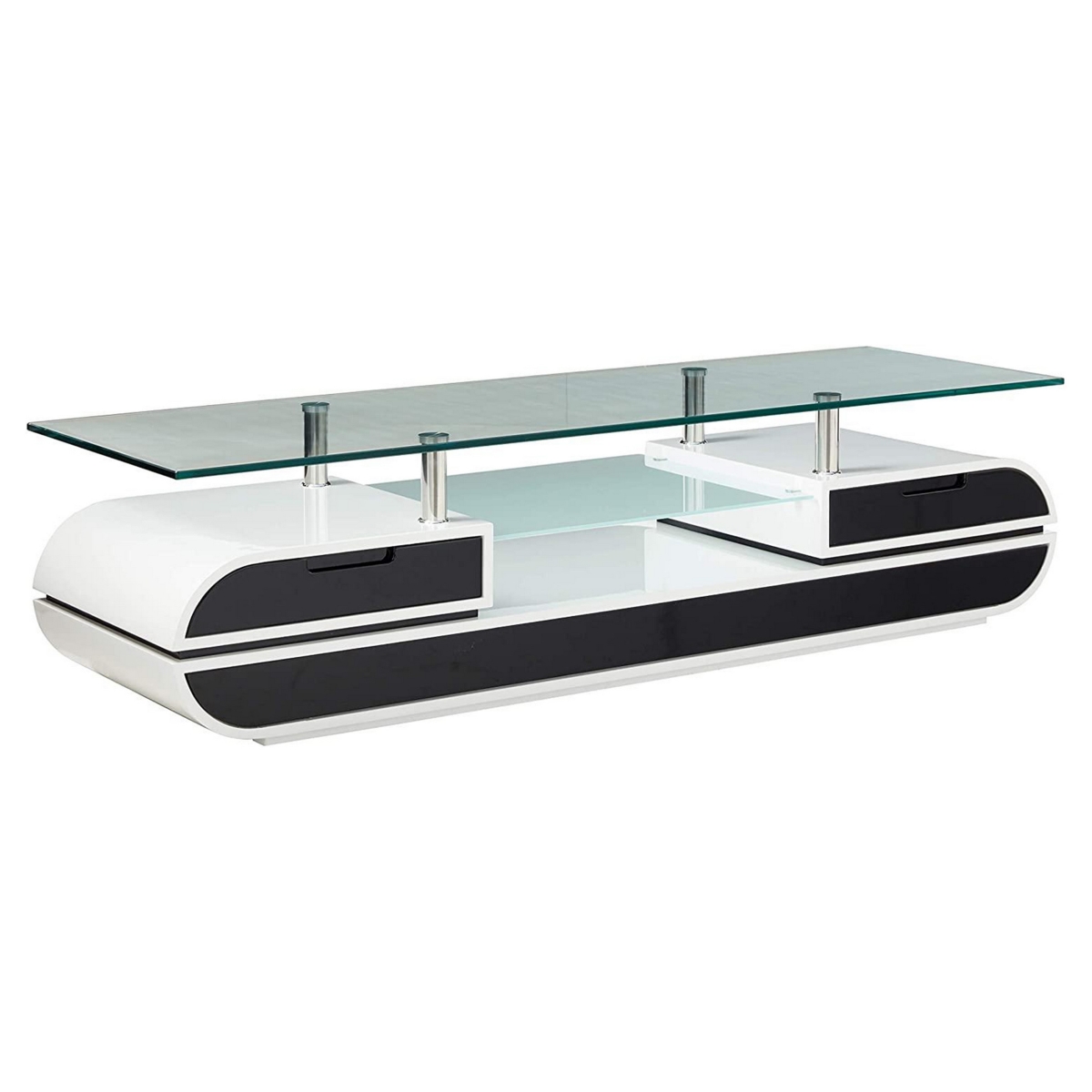 Picture of Benjara BM312170 63 in. TV Entertainment Console & Glass Top&#44; Black & White