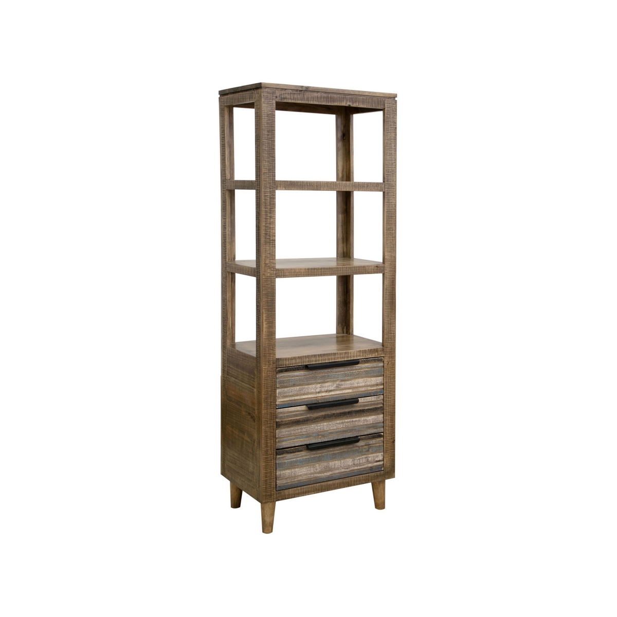 Picture of Benjara BM312207 73 in. Tisha Solid Wood Bookcase with 3 Drawers & 3 Open Shelves&#44; Chalk Brown & Blue