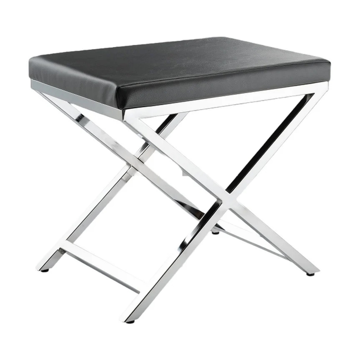 Picture of Benjara BM312277 21 in. Myra Accent Stool with Faux Leather Seat&#44; Chrome Crossed Legs&#44; Gray & Chrome