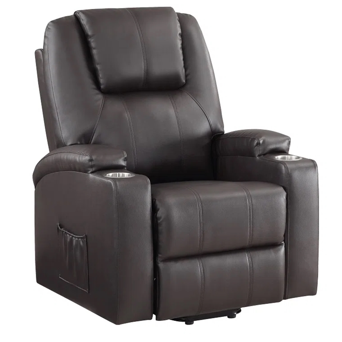 Picture of Benjara BM312352 37 in. Evans Recliner Chair with Power Lift&#44; 2 Cupholders & Faux Leather&#44; Brown