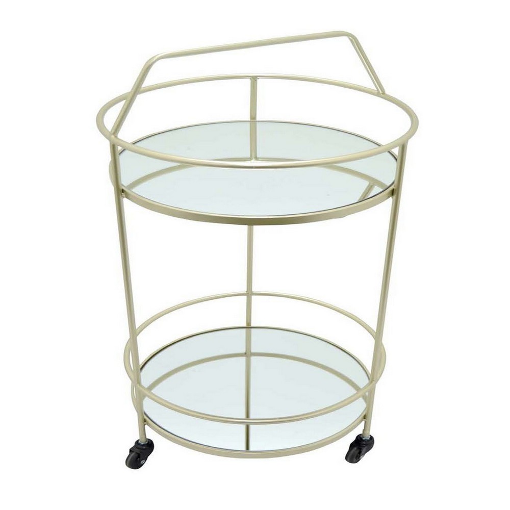 Picture of Benjara BM312533 28 in. Sharen Rolling Bar Cart with 2 Glass Shelves&#44; Champagne