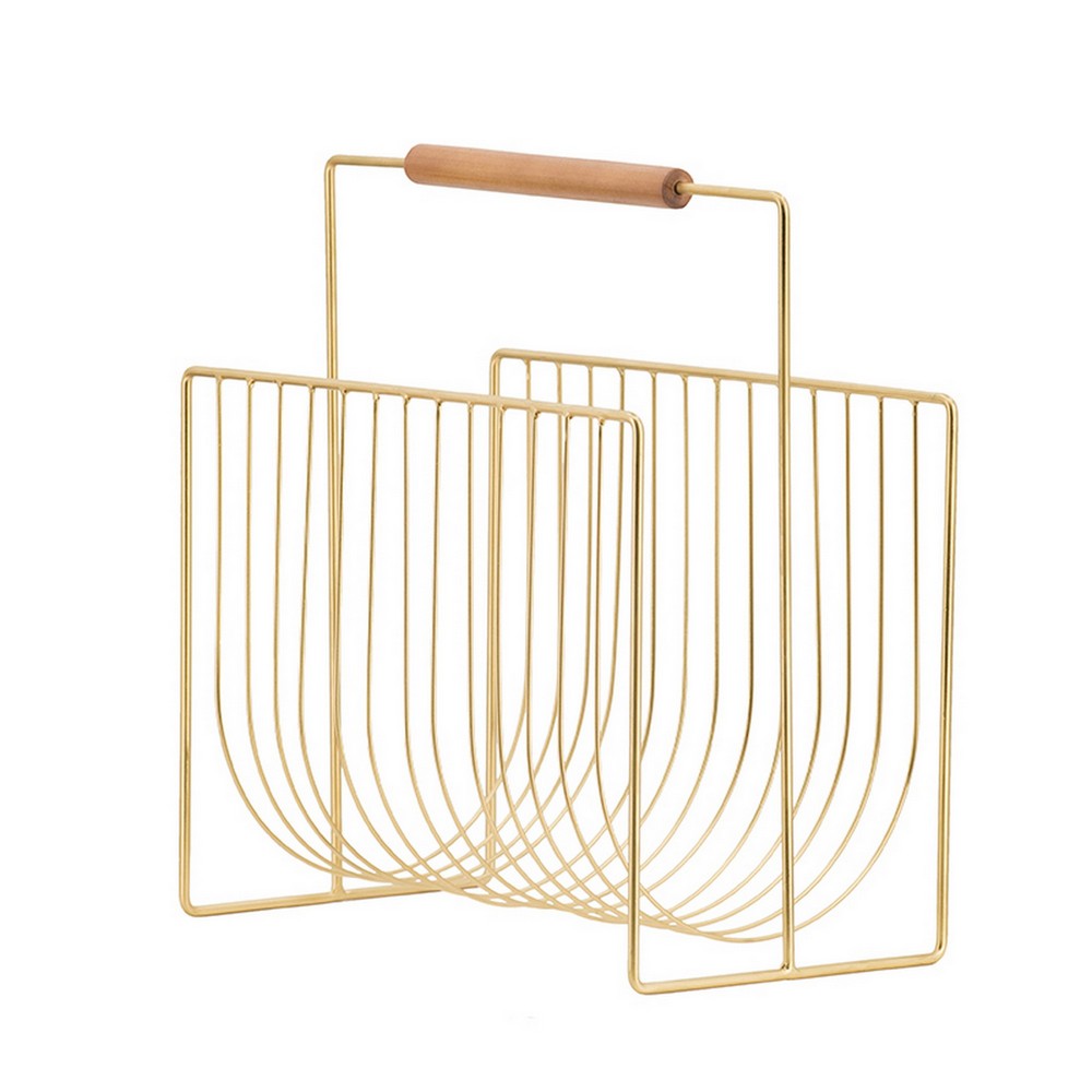 Picture of Benjara BM312616 15 in. Raina Decorative Magazine Rack&#44; Curved Stack&#44; Gold Finished Iron
