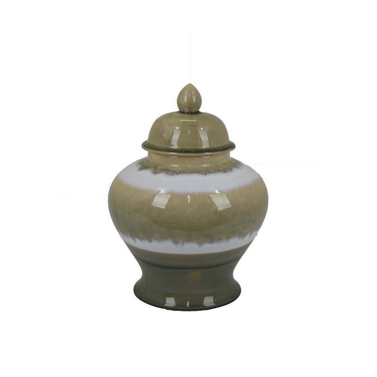 Picture of Benjara BM312719 15 in. Ceramic Home Decor Temple Jar with Lid Earth Toned&#44; Brown & White