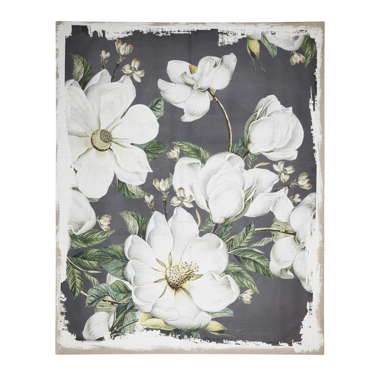 Picture of Benjara BM312813 48 x 60 in. Floral Magnolia Blossoms Wall Art Print&#44; Linen Canvas&#44; White & Gray