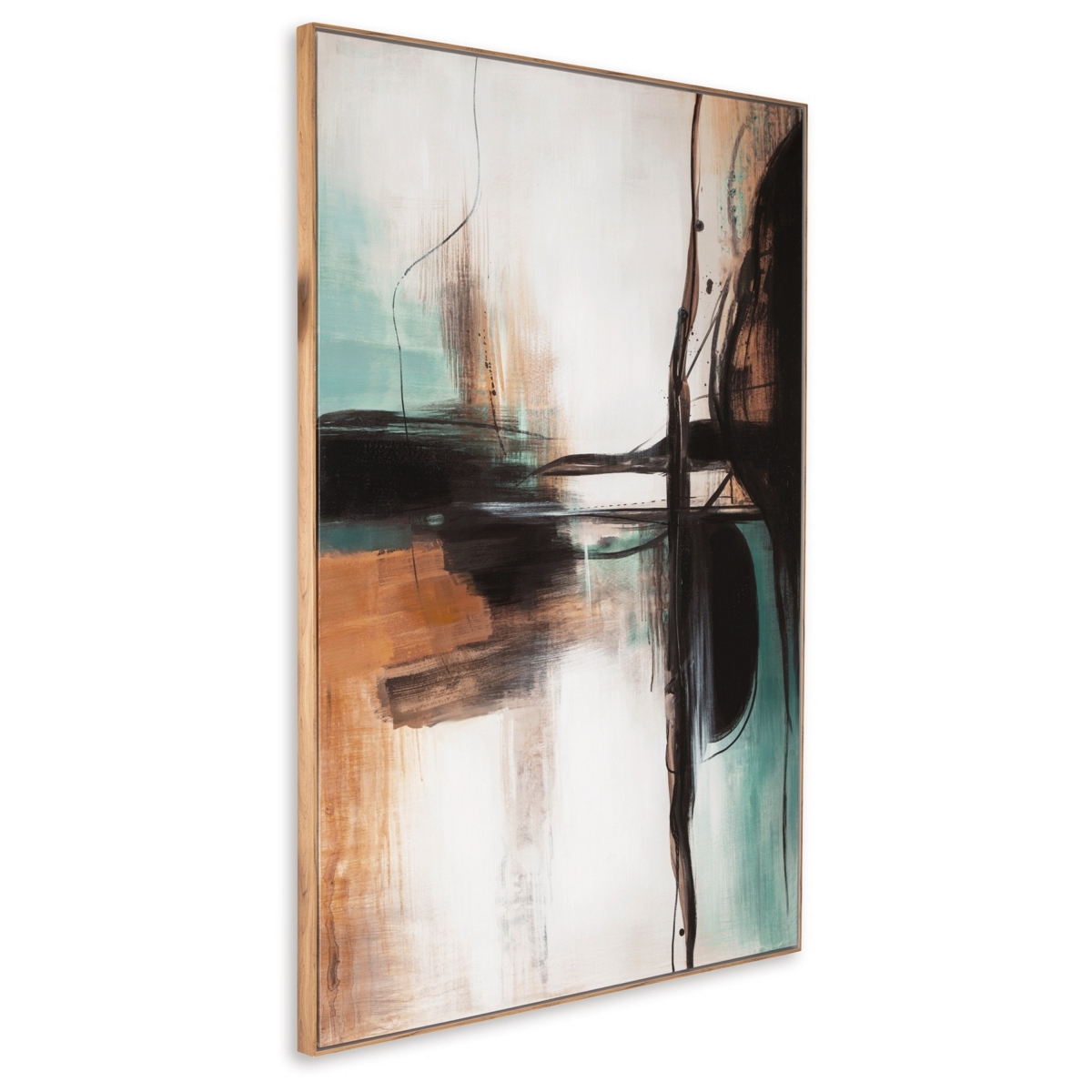 Picture of Benjara BM313413 47 x 71 in. Hand Painted Wrapped Canvas Wall Modern Art - Teal&#44; Orange & Black