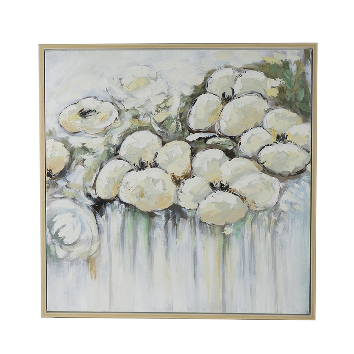 Picture of Benjara BM312782 Rioni 39 x 39 Floral Wall Art Print - Handpainted Abstract Oil Painting - Cream&#44; Gray&#44; Blues & Greens
