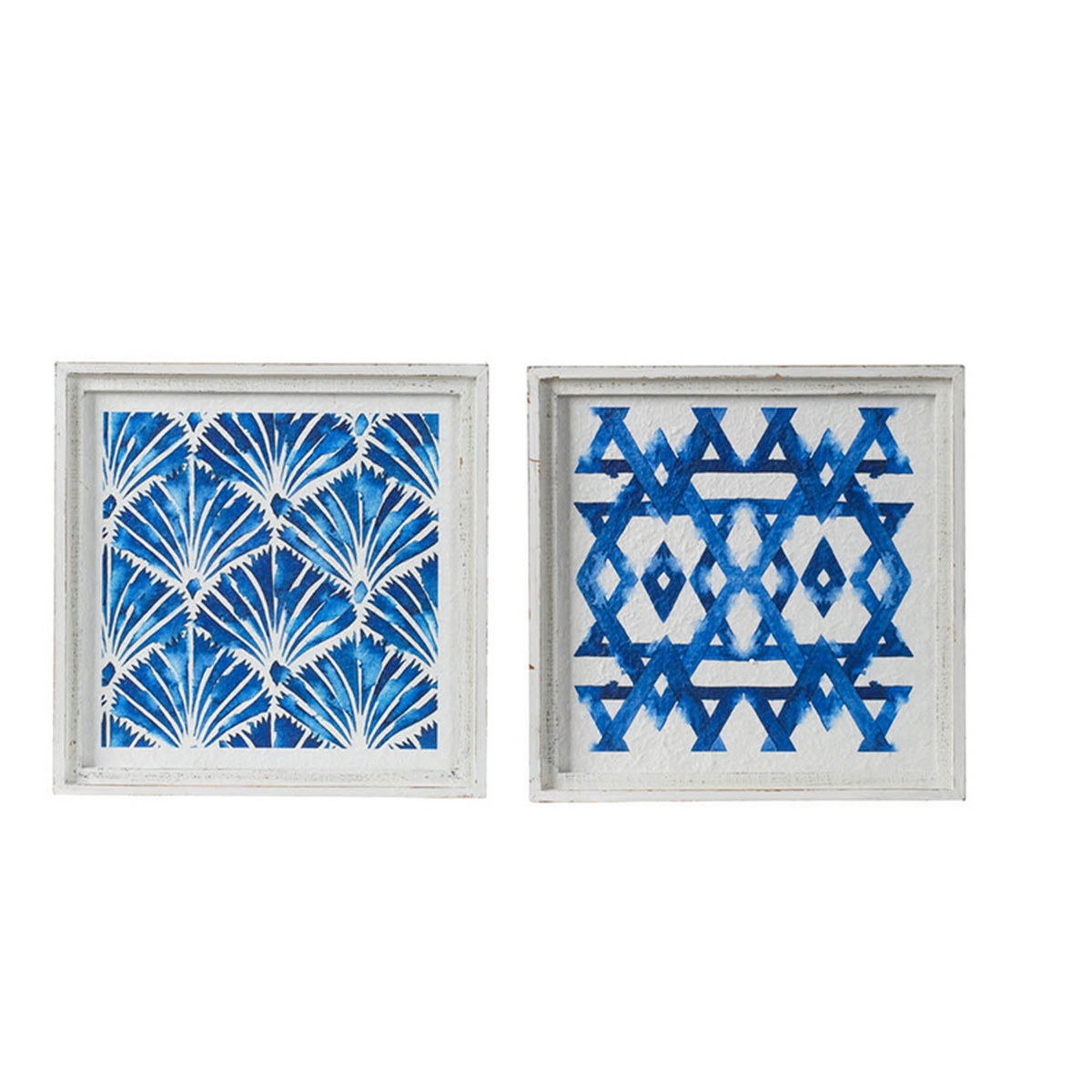 Picture of Benjara BM312809 17 x 17 in. Modern Framed Wall Art&#44; Geometric Print&#44; White & Blue - Set of 2