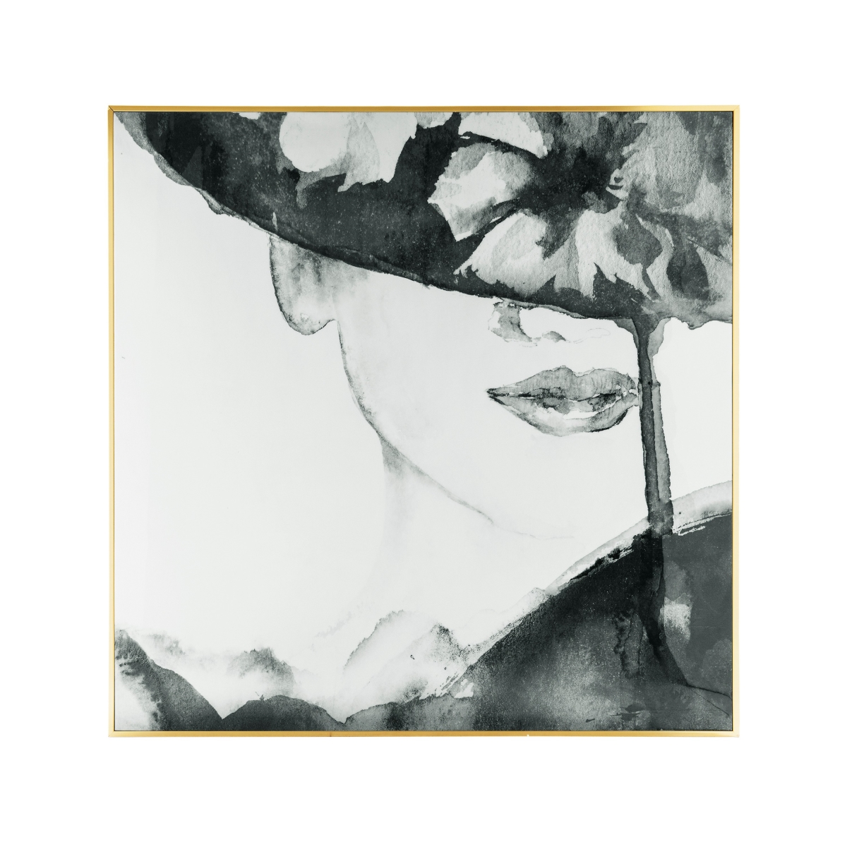 Picture of Benjara BM312852 46 x 46 in. Square Wall Art Decor Print&#44; Female Face - Black & White - Canvas