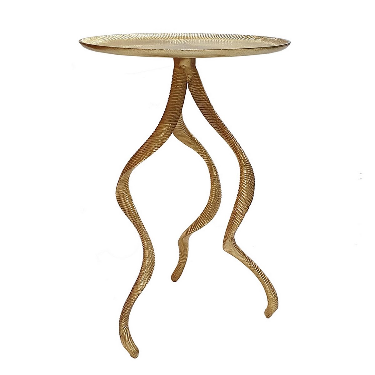 BM311672 24 in. Antler Base Design Accent Side Table with Ribbed Top, Aluminium & Gold -  Benjara