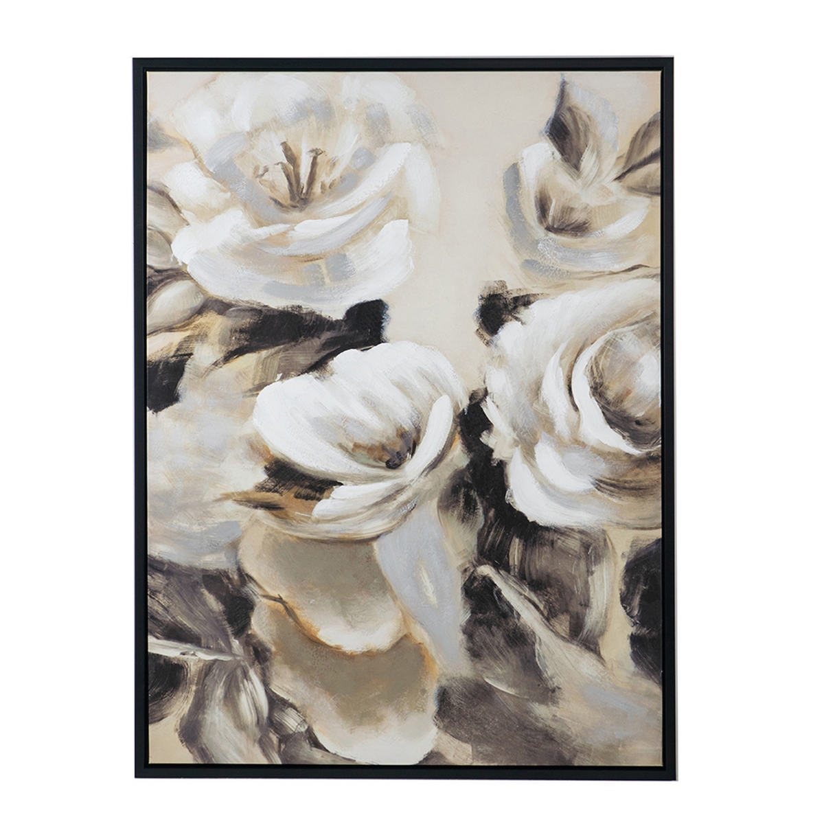 Picture of Benjara BM312807 35 x 47 in. Flower Print Framed Wall Art&#44; Modern Style - Beige & Black&#44; White