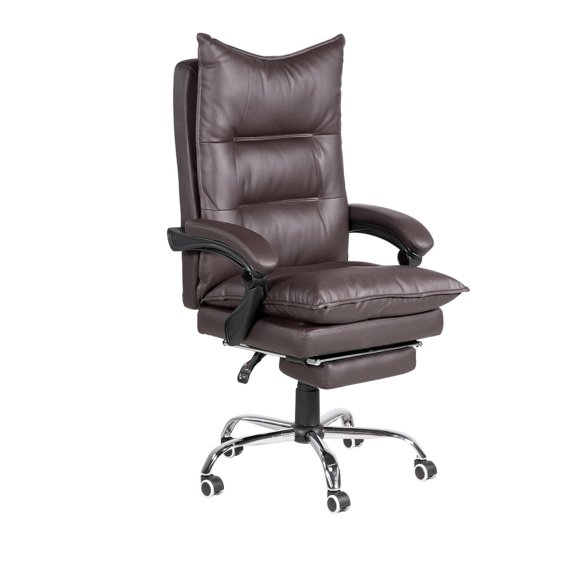 Picture of Benjara BM312153 50 x 27 x 44 in. Elin Office Chair Recliner with Footrest & Brown Faux Leather Wheels
