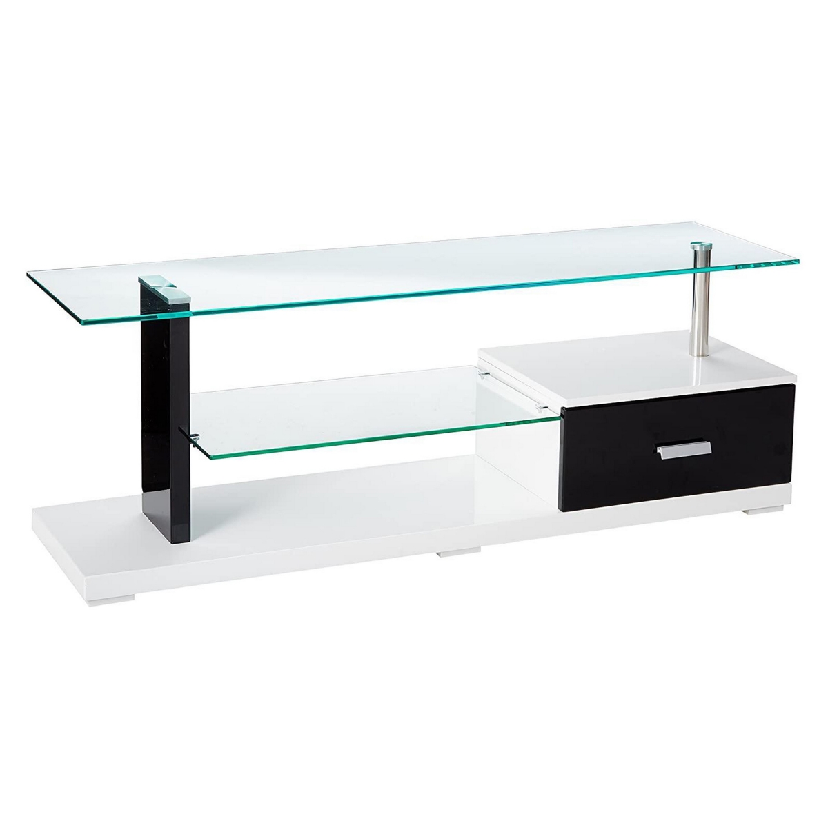 Picture of Benjara BM312171 19.75 x 55.12 x 15.75 in. TV Entertainment Console with Glass Top & Chrome Posts&#44; Black & White