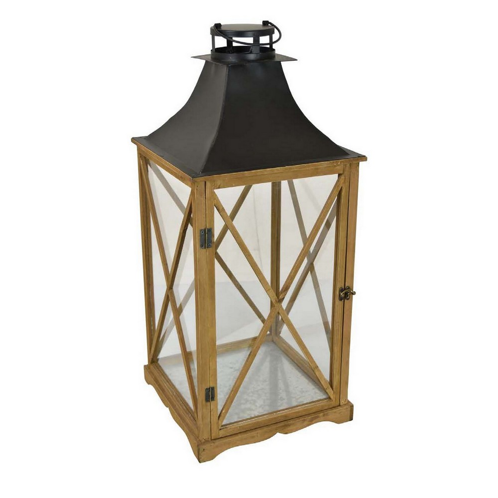 Picture of Benjara BM312508 29 x 12.75 x 12.75 in. Lantern Tabletop Decor with Glass Panels&#44; Brown Wood & Black Metal