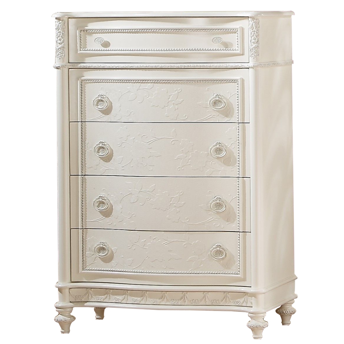 BM312367 Dorie 52 in. Tall Dresser Chest - 5 Drawers - Molded Trim - Wood - Ivory White -  Benjara