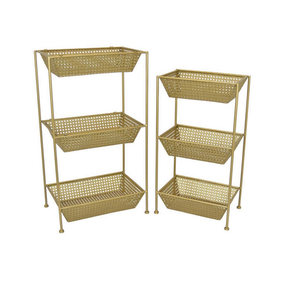 Picture of Benjara BM312646 29.5 x 11 x 16.5 in. Standing Storage Units with 3 Shelves & Mesh Design&#44; Gold Metal - Set of 2