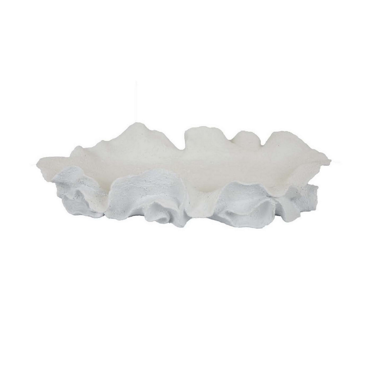 Picture of Benjara BM312688 3.5 x 11.5 x 20 in. Clam Shell Tabletop Decorative Bowl with Asymmetric Shape&#44; White Resin