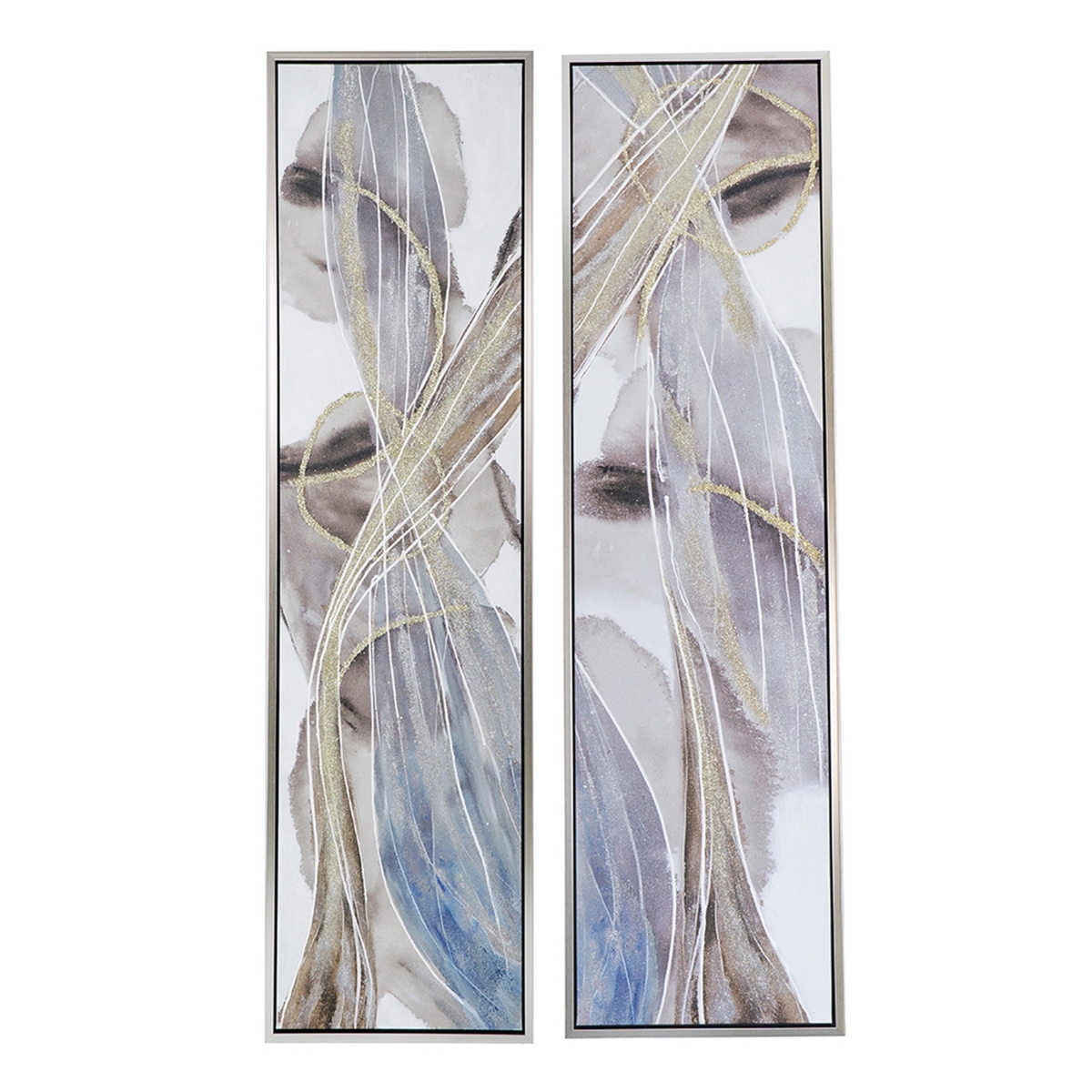 Picture of Benjara BM312851 20 x 71 in. Tall Framed Rectangular Oil Paintings&#44; White Abstract - Set of 2