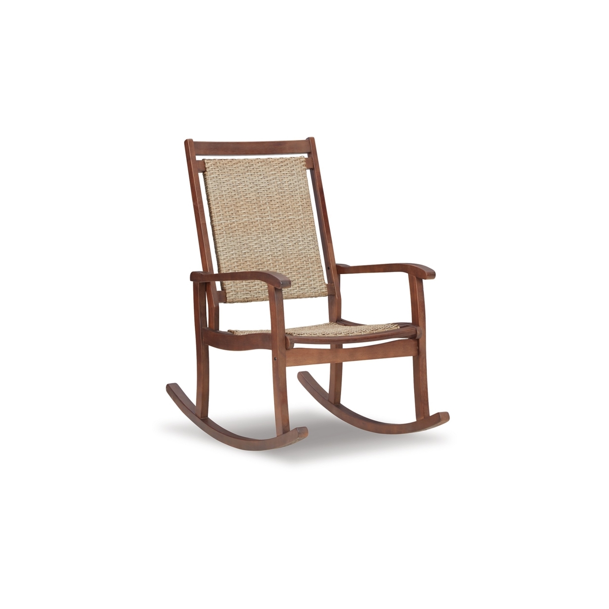 Picture of Benjara BM311596 40.5 x 38 x 24 in. Emin Rocking Chair with Outdoor Resin Wicker Seat&#44; Brown Wood Frame