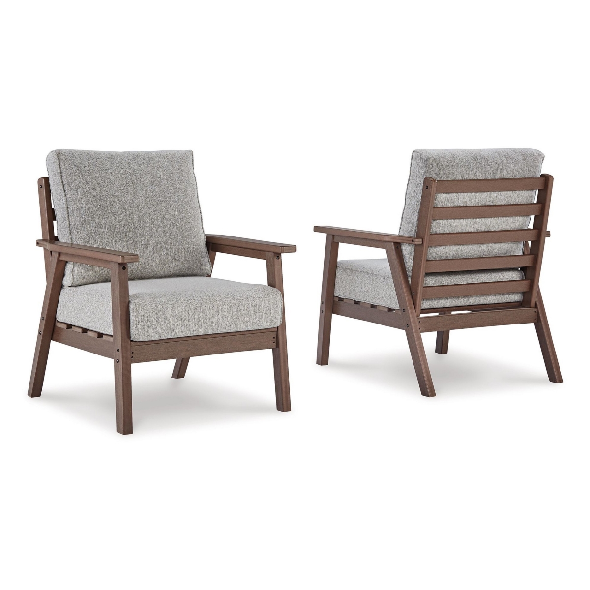 Picture of Benjara BM311628 32 in. Emme Outdoor Lounge Chair - Brown Frame&#44; Gray Cushions - Set of 2