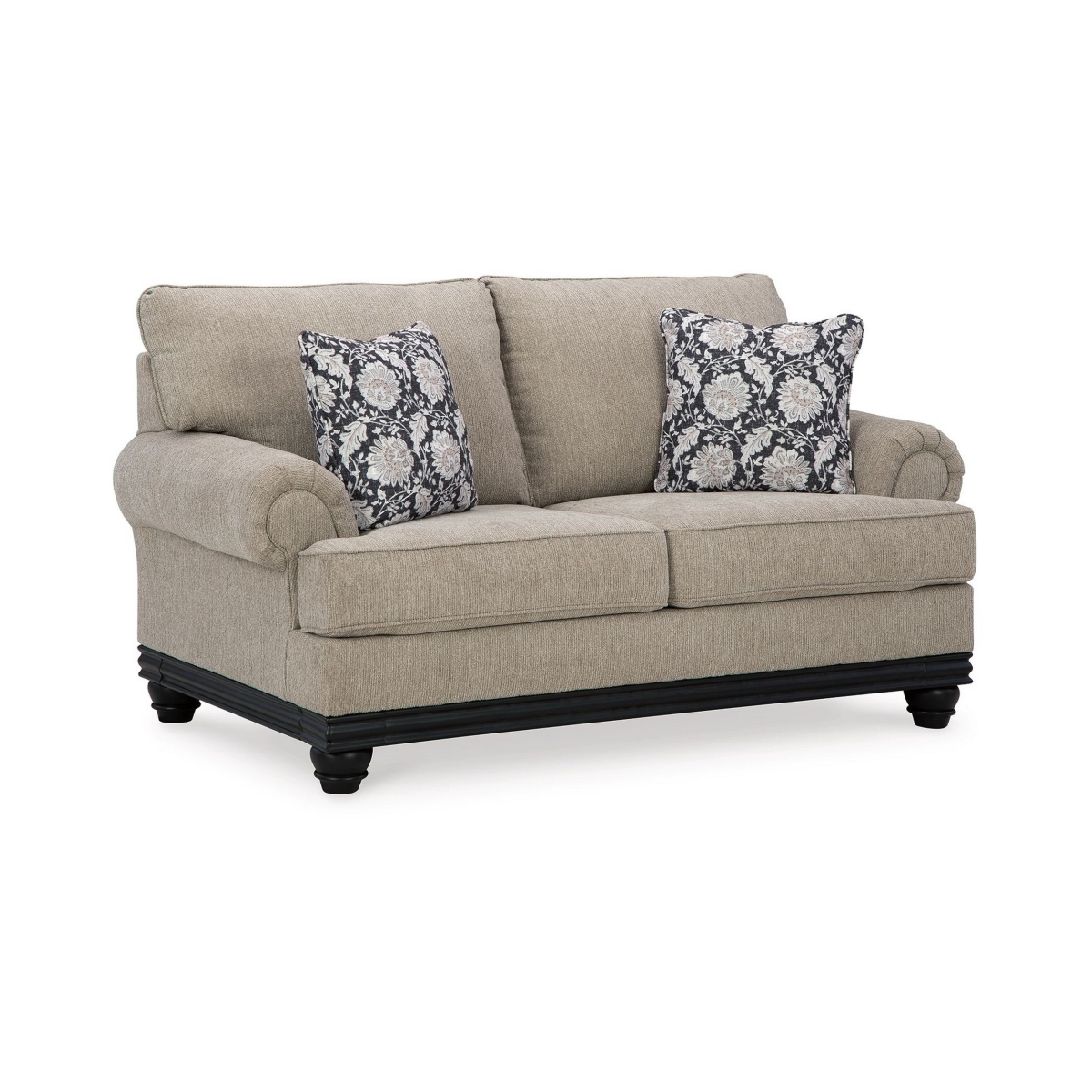 Picture of Benjara BM311636 73 in. Bian Polyester Loveseat with Oversized Cushions&#44; 2 Pillows&#44; Taupe&#44; Black & White