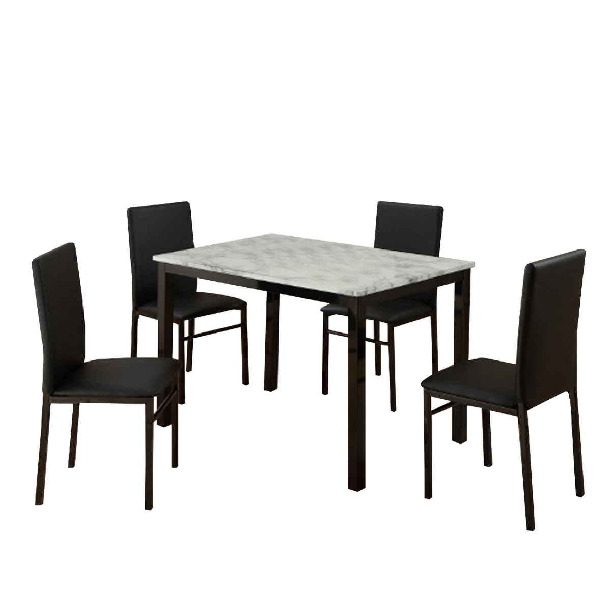 Picture of Benjara BM310199 Riley Wood Dining Table Set with 4 Chairs&#44; White Fabric Upholstery - 5 Piece