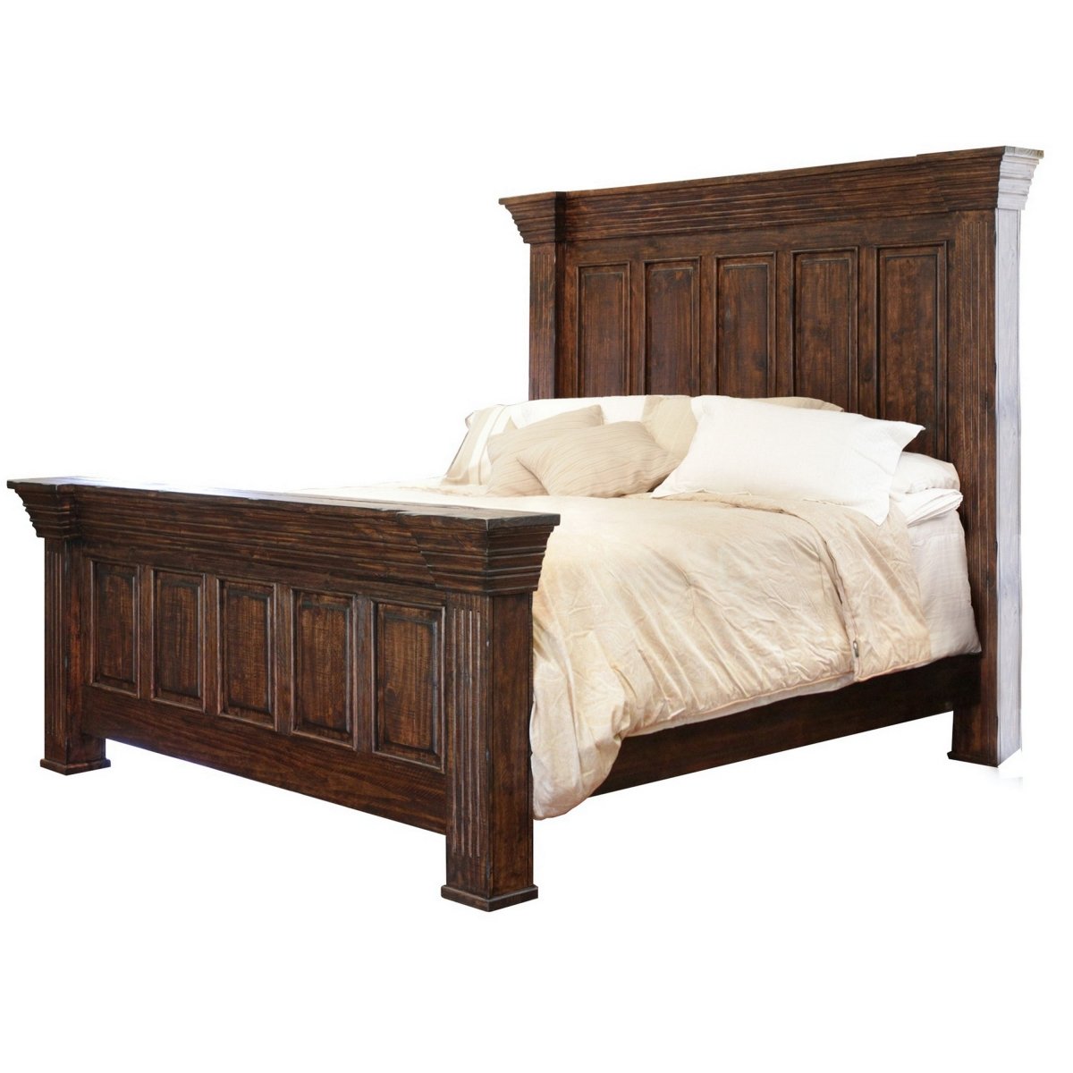 BM307456 Abi Bed with Pine Wood & Classic Molded Frame Design, Rich Brown - Queen Size -  Benjara