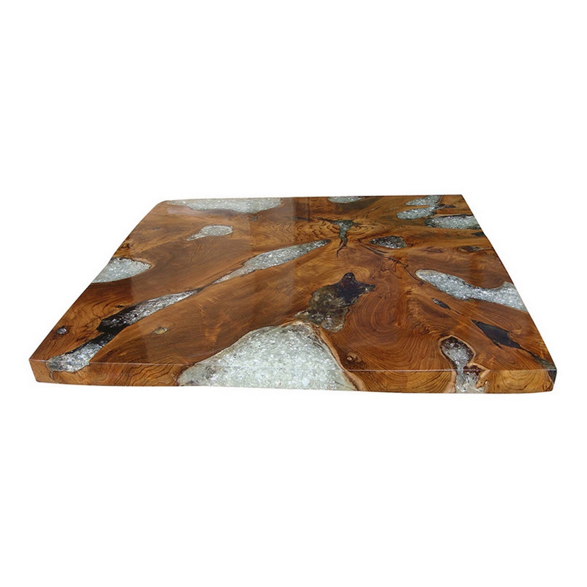 Picture of Benjara BM311647 32 in. Square Resin Tabletop Platform&#44; Teak Wood - Brown & White