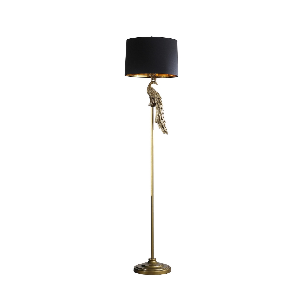 Picture of Benjara BM311757 65 in. Floor Lamp&#44; Peacock - Linen Drum Shade - Pedestal Branch - Gold Finish