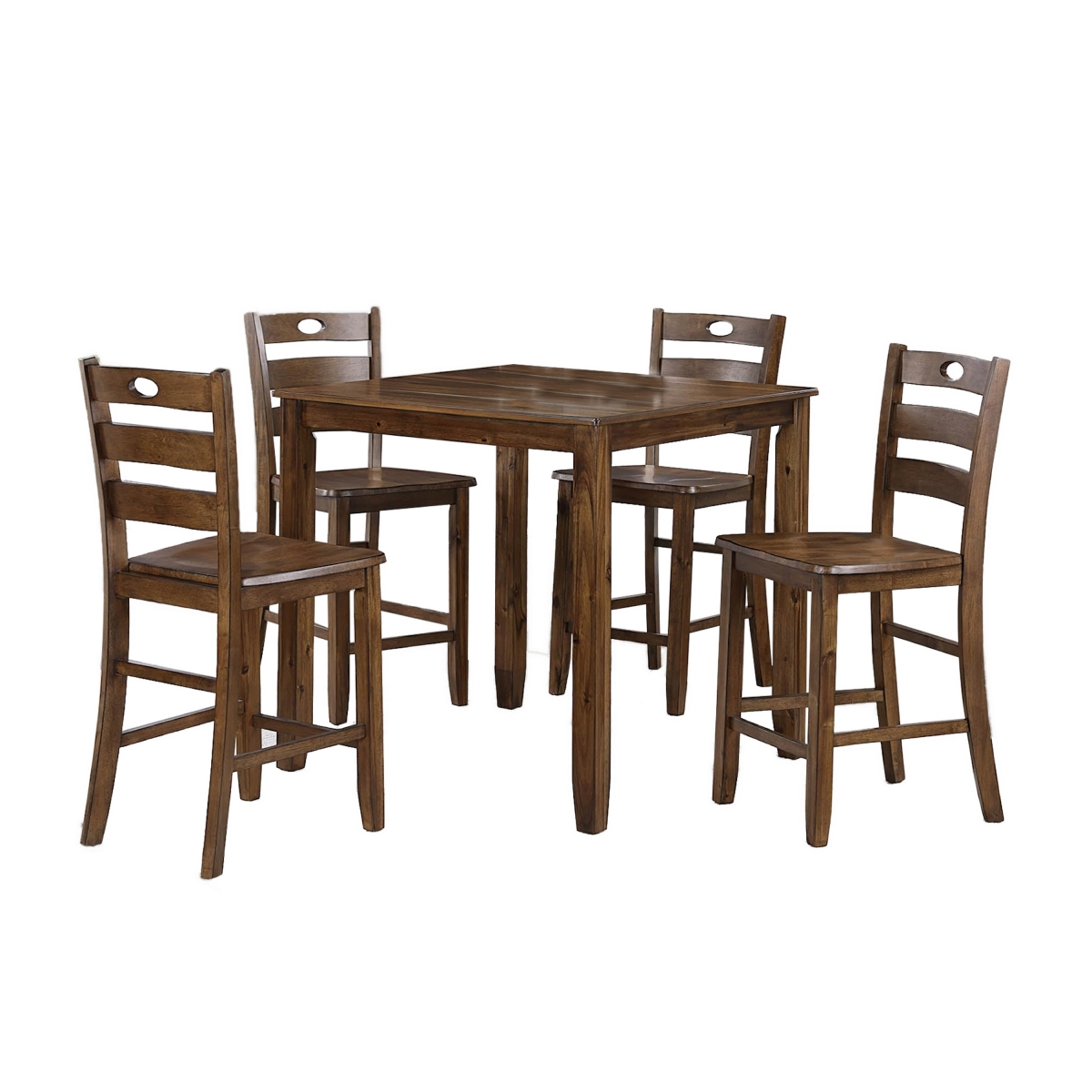 BM311790 Timothy 5 Piece Square Counter Height Dining Table & Chairs, Brown Wood -  Benjara