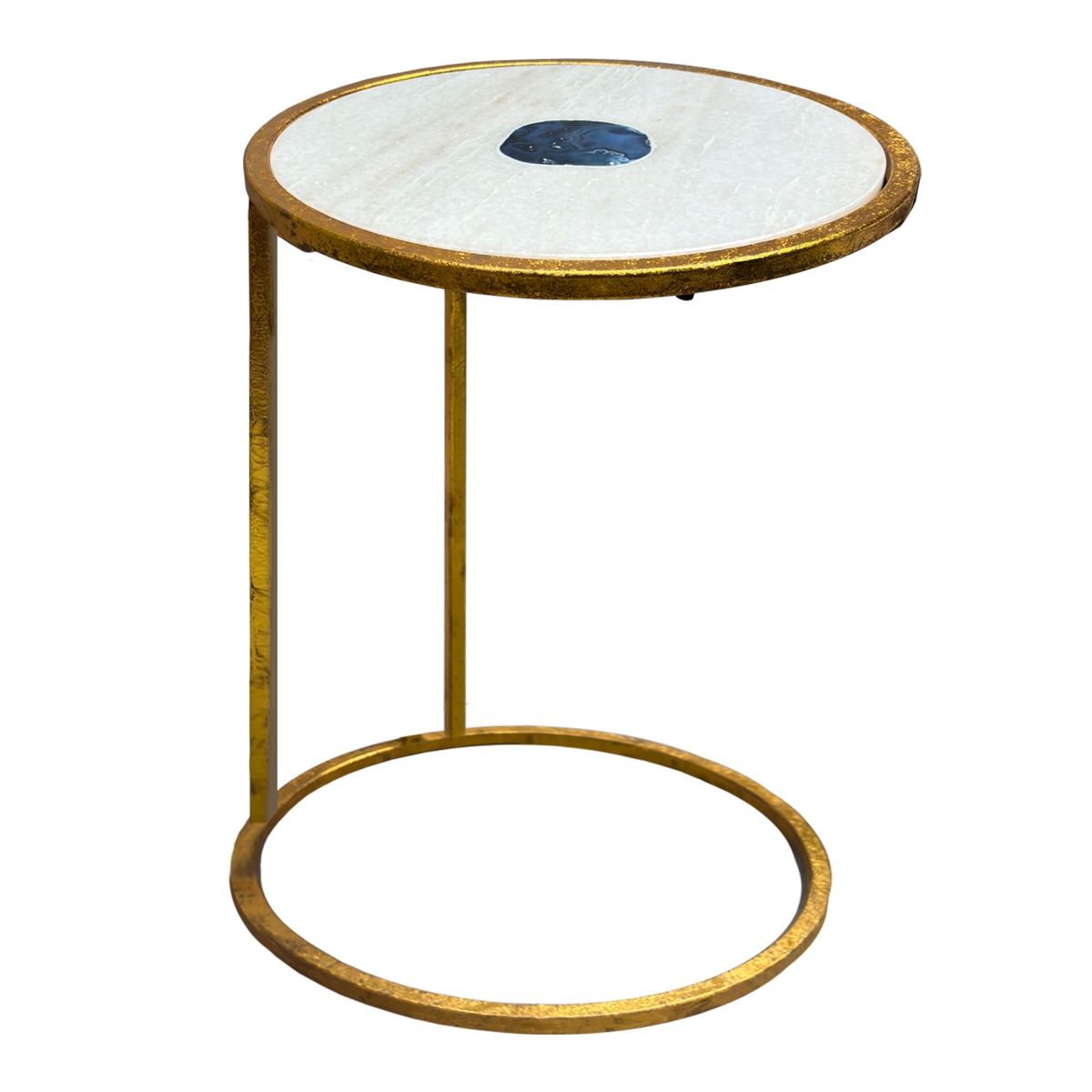 Picture of The Urban Port UPT-295599 20 in. Round Side End Table with White Marble Top&#44; Blue Agate Stone Inlay & with Gold Foil Finish Iron Frame