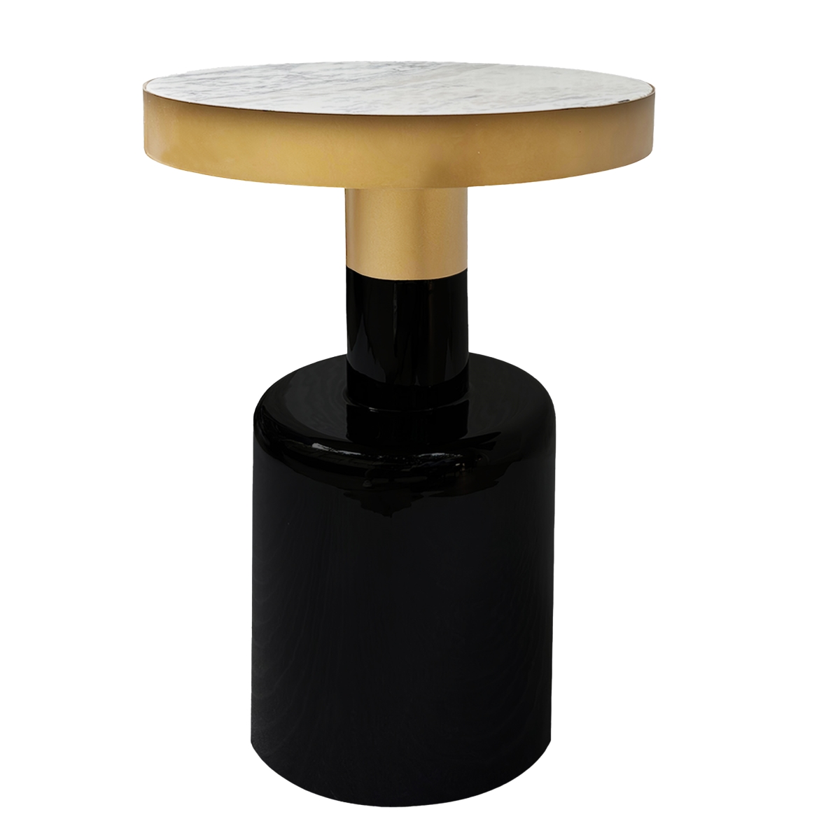 Picture of The Urban Port UPT-295600 20 in. Round Side End Table with Gold Banded Natural White Marble Top & Black Enamel Coated Iron Pedestal Base