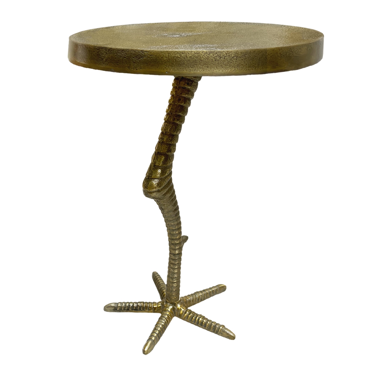 Picture of The Urban Port UPT-295603 19 in. Aluminum Cast Round Top Side End Table with Handcrafted Textured Bird Leg Stem&#44; Antique Brass