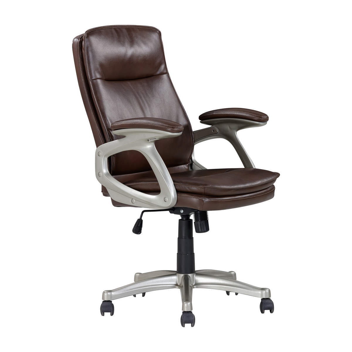 Picture of Benjara BM314719 28 in. Office Gaming Chair with 360 deg Swivel&#44; Faux Leather&#44; Brown&#44; Silver & Black