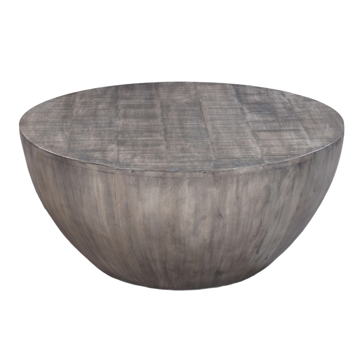 Picture of The Urban Port UPT-302027 36 in. Round Coffee Table with Handcrafted Drum Shape&#44; Mango Wood&#44; Olive Gray