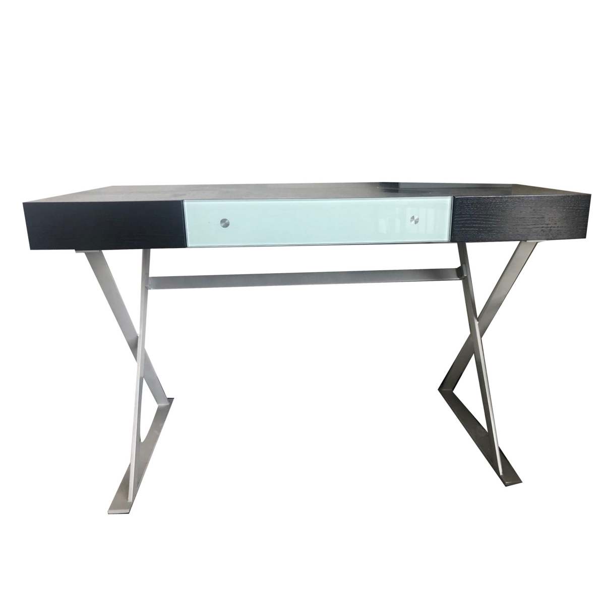 Picture of Benjara BM315405 48 in. Hei Office Computer Desk with Drawer & Metal X Base - Wood - Wenge Brown&#44; Chrome & White