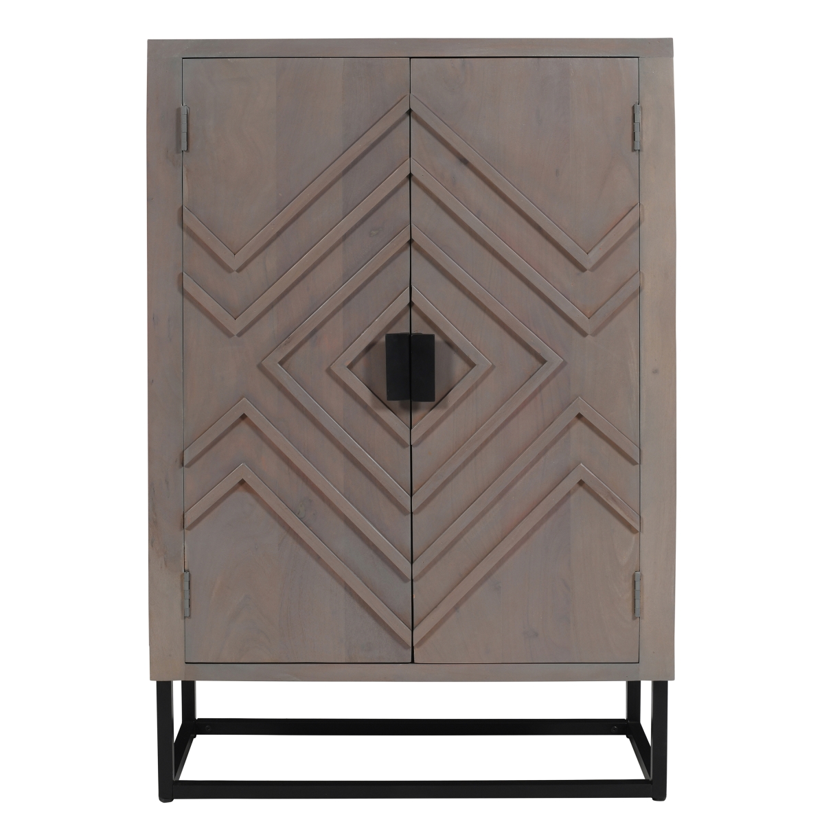 Picture of The Urban Port UPT-301717 52 in. Denali Gray Acacia Wood & Black Iron Stand Wine Bar Cabinet with Built-in Stemware Rack & Bottle Holder