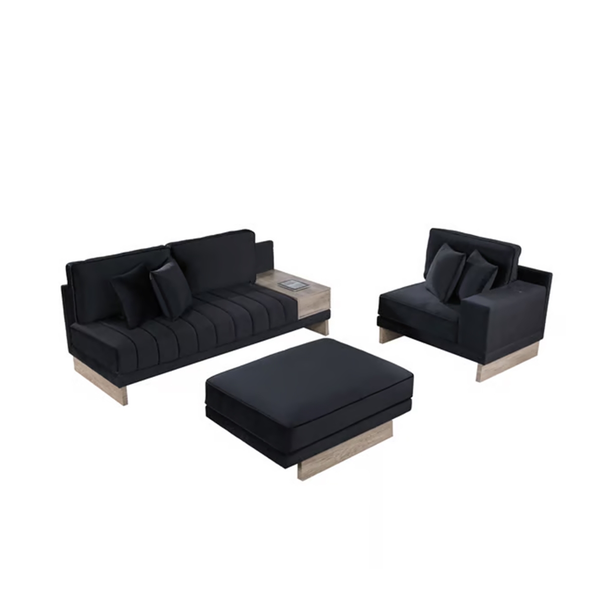 Picture of Benjara BM317357 123 in. Phsy USB Black Velvet Brown Modular Sectional Sofa with Storage Table