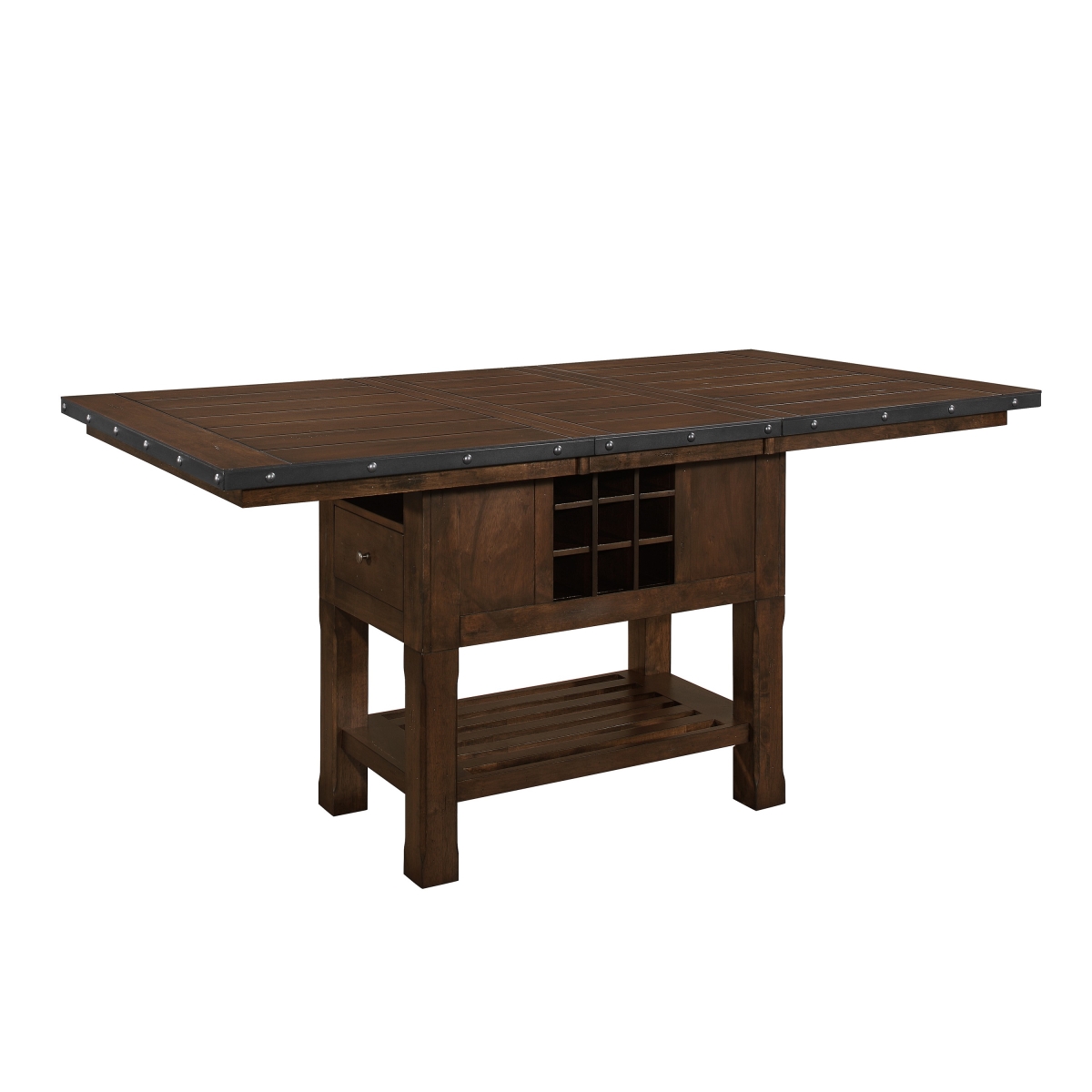 Picture of Benjara BM314250 60-78 in. Lsy Extendable Black & Bronze Wine Rack & Drawers Brown Wood Counter Table