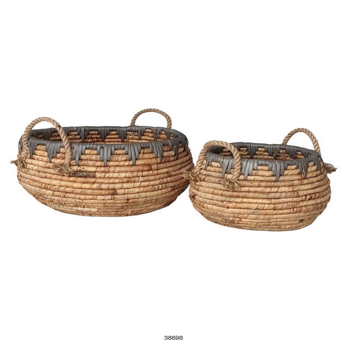 Picture of Benjara BM315707 Handwoven Water Hyacinth Fiber Decorative Storage Basket&#44; Brown - Set of 2