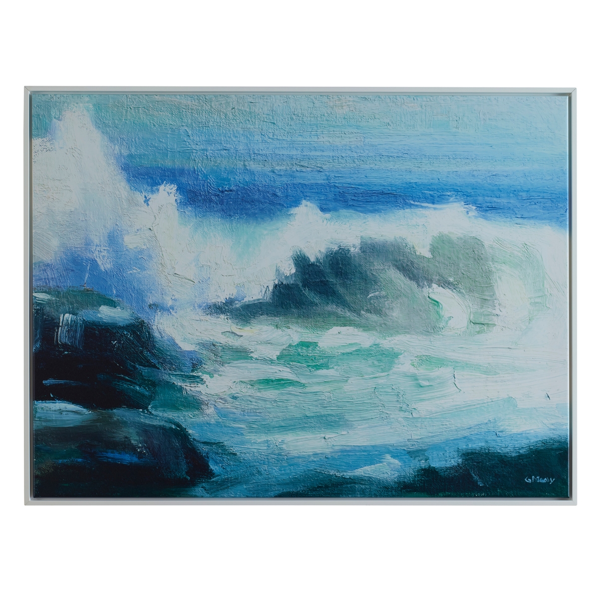 Picture of Benjara BM315756 31 x 41 in. Crashing Waves on Framed Canvas Handcrafted Wall Art&#44; White & Blue
